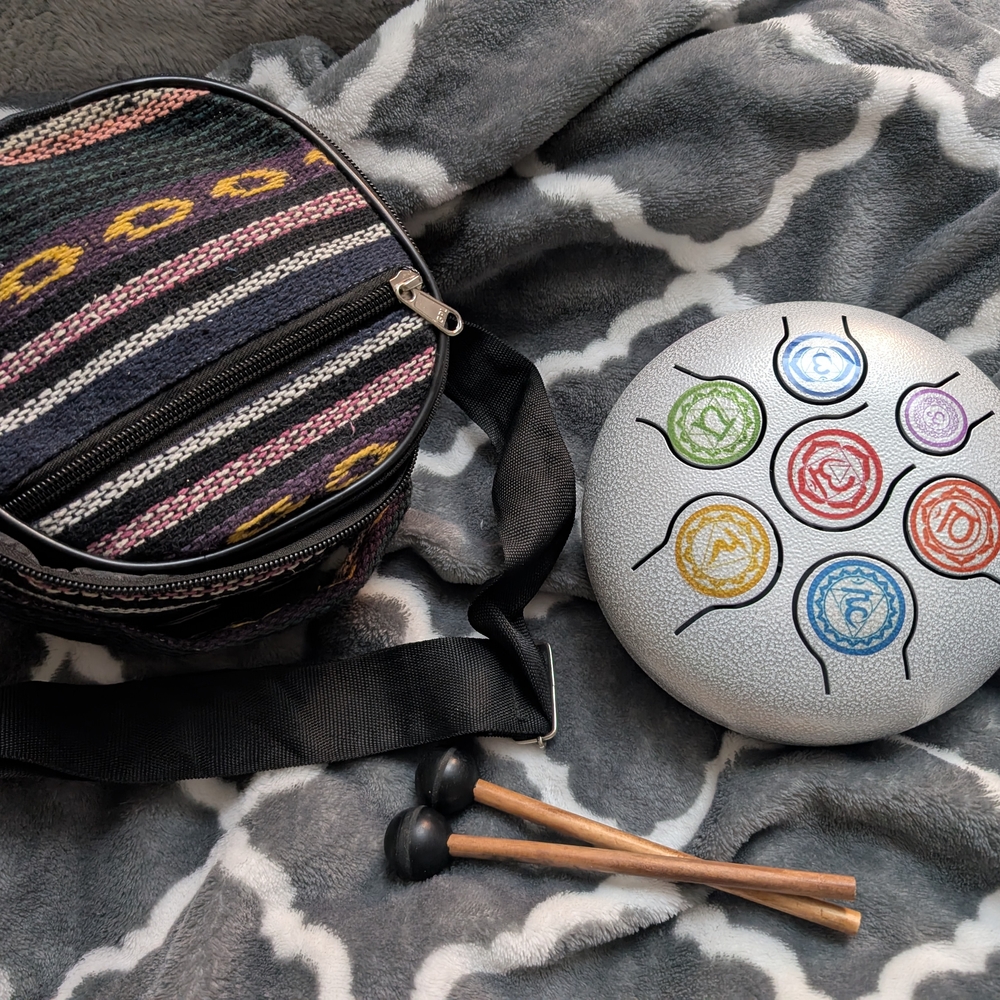 Seven Chakra Steel Tongue Drum with Carrying Bag